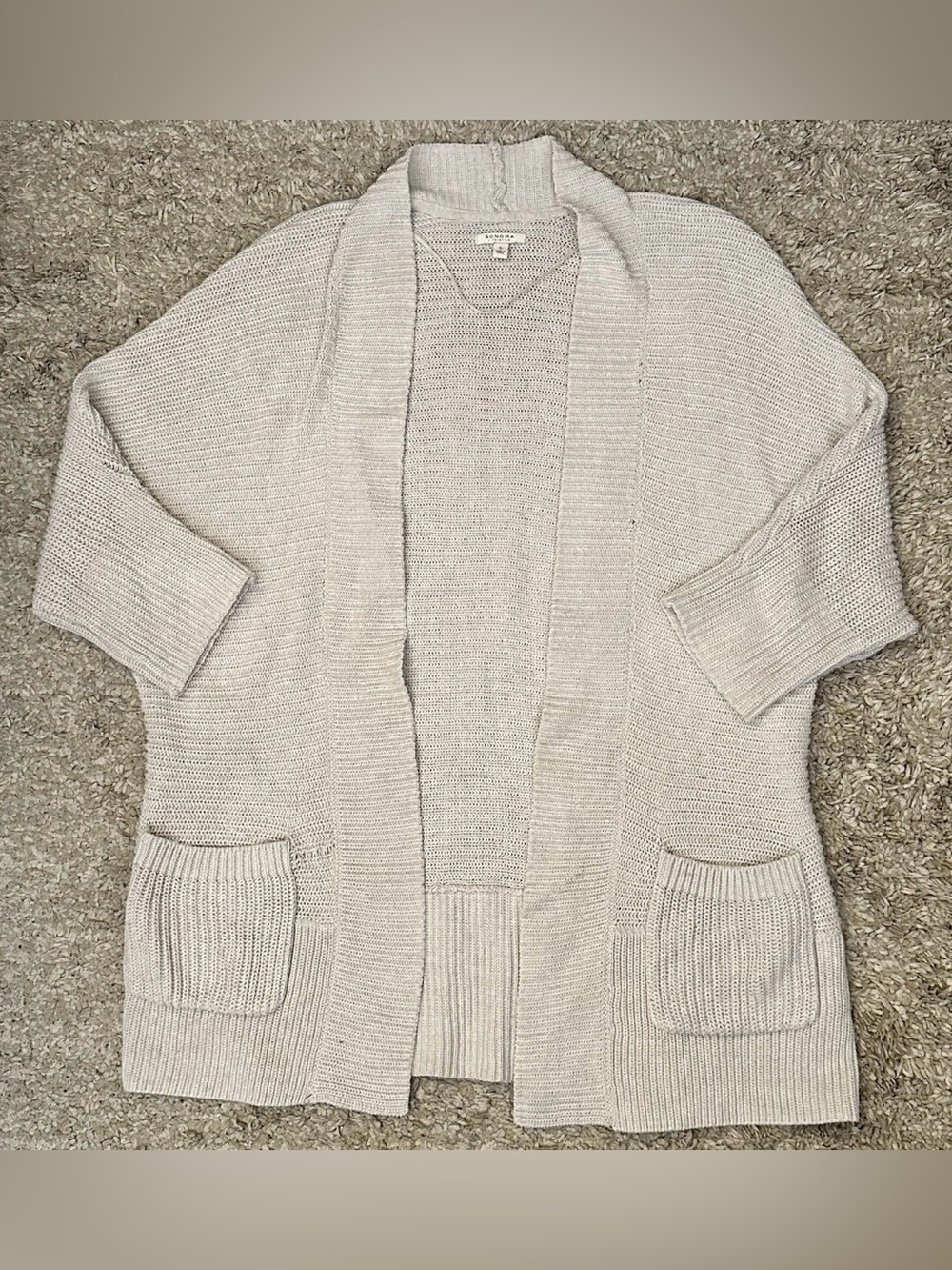 Sonoma Women’s L Beige Cotton/Polyester Open Front 3/4 Sleeve Cardigan Sweater